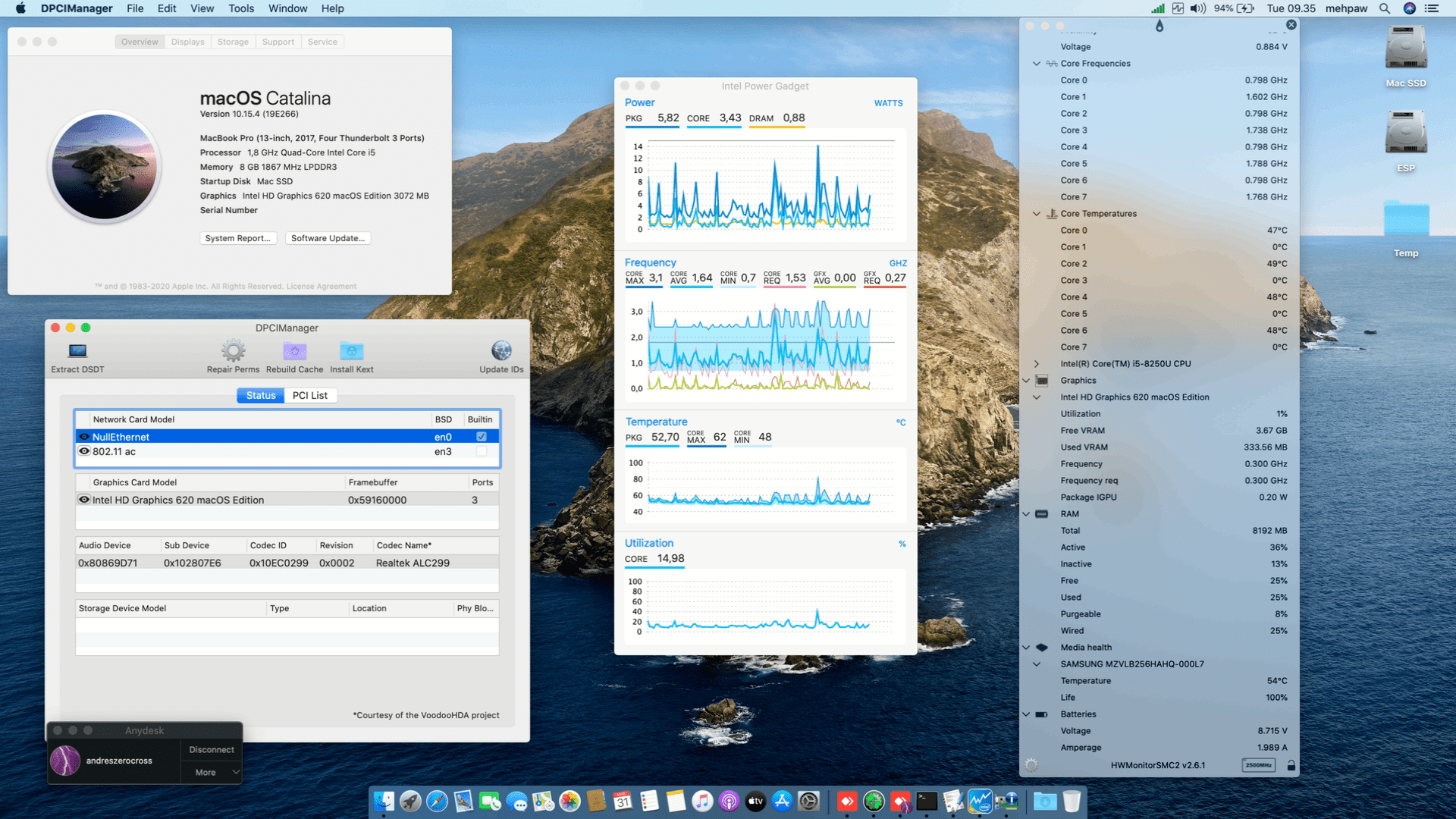 Success Hackintosh macOS Catalina 10.15.4 Build 19E266 at Dell XPS 15 9370